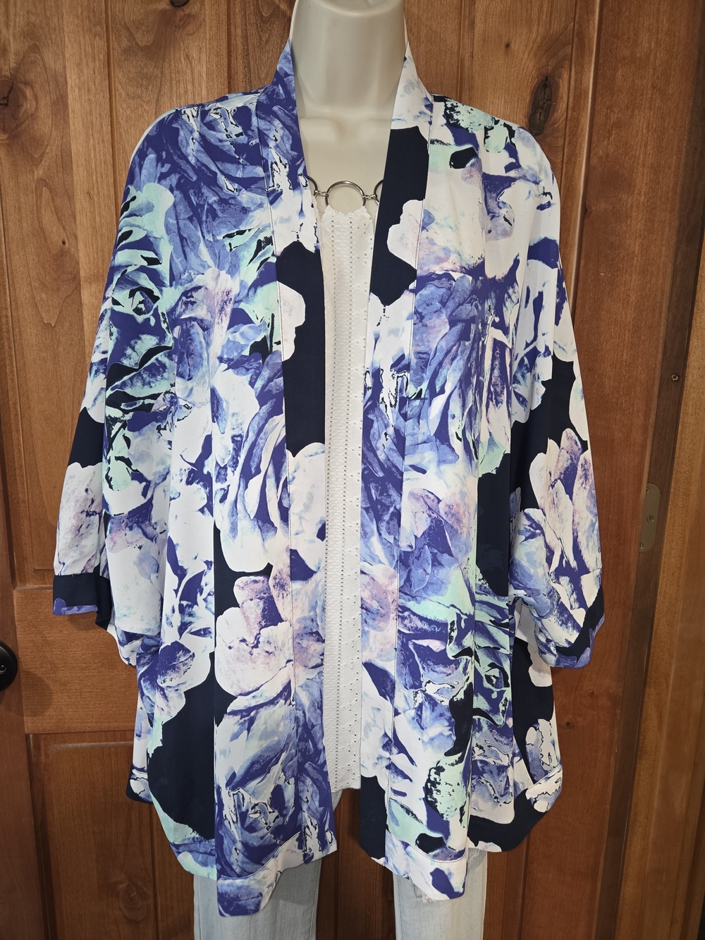 Apt.‎ 9 Floral Watercolor Open Front Kimono - Navy, White, Lavender